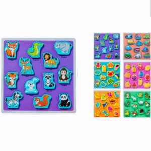 puzzle à chevilles pour tout petits avec des formes d'animaux thématiques.