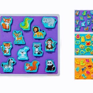 puzzle à chevilles pour tout petits avec des formes d'animaux thématiques.
