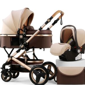 Poussette Belecoo 3 En 1 Avec Siege Auto Et Sac A Langer – Systeme Complet Confort Et Securite Bebe - Beige