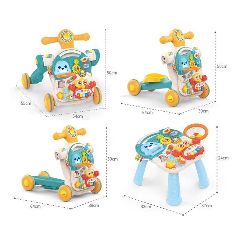 Marchette bébé 4 en 1 multifonction avec musique – trotteur évolutif et éducatif