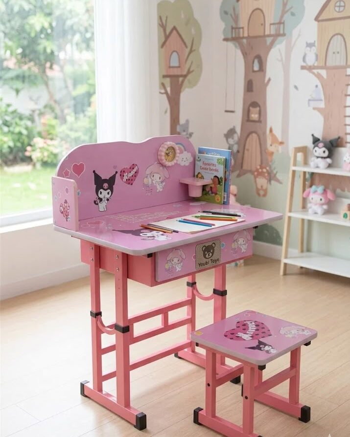 Bureau Enfant avec Chaise – Pack Scolaire Kuromi & My Melody Ergonomique Design Kawaii