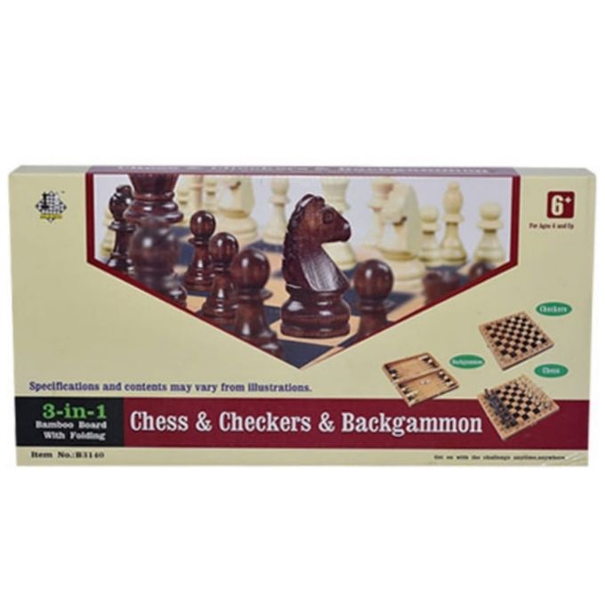 Jeu De Societe 3 En 1 Echecs Dames Backgammon Enfant Plateau Bambou Pliable 6 Ans Et Plus