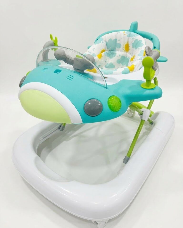 Trotteur bébé avion avec musique et lumières – pliable, réglable et interactif
