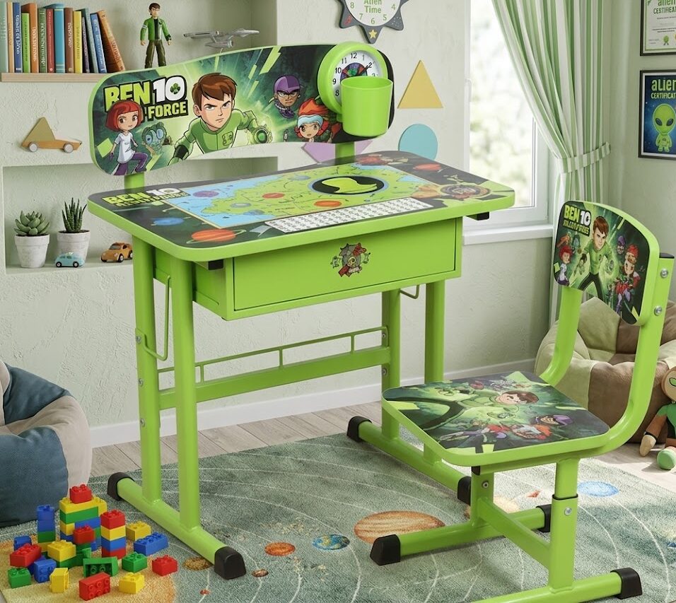 Bureau Enfant avec Chaise – Pack Scolaire Ben 10 Premium Ergonomique & Héros