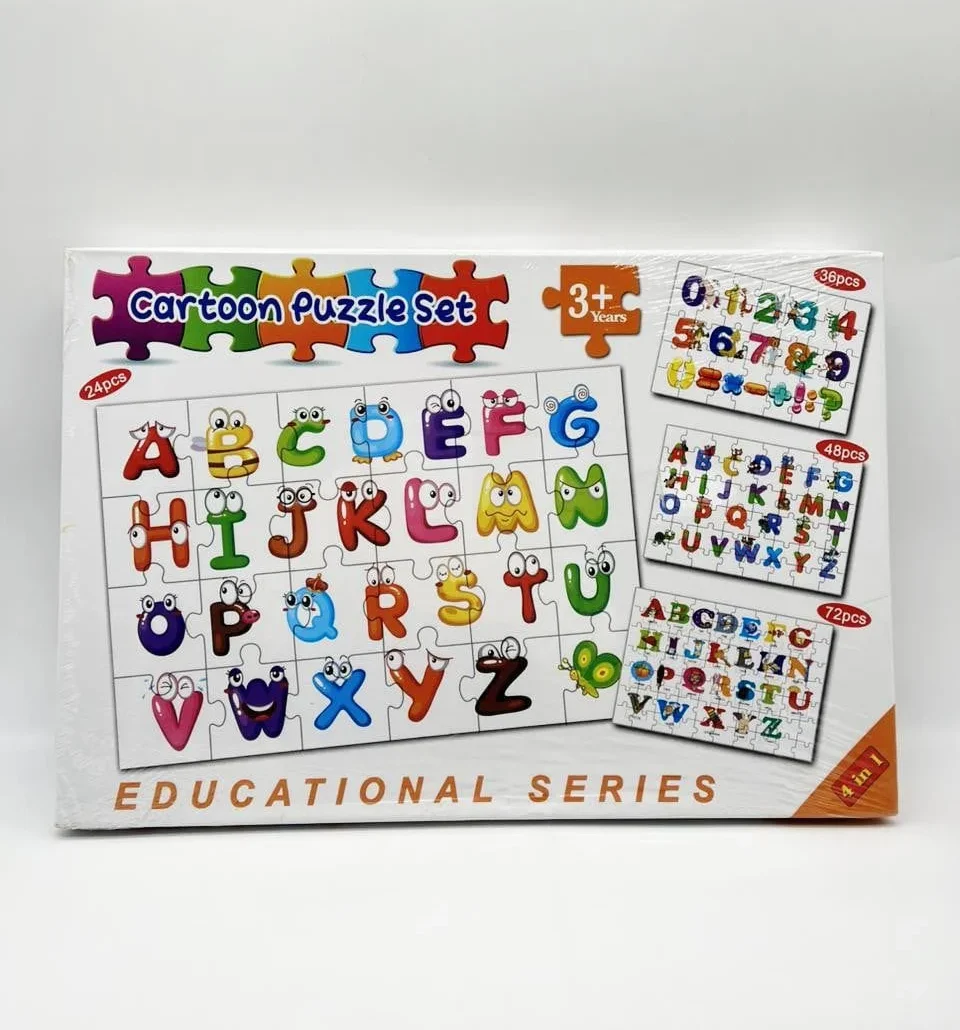 Coffret De 4 Puzzles Educatifs Cartoon Puzzle Set – Puzzles Alphabet Et Chiffres Pour Enfants