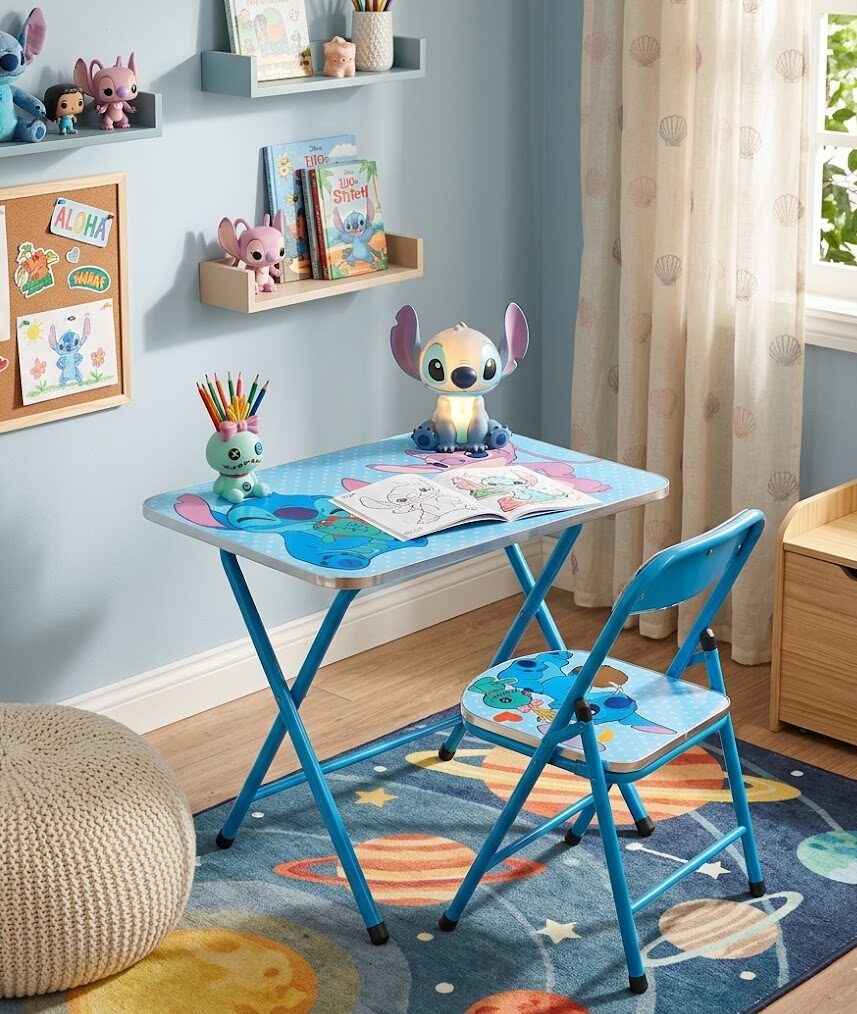 Bureau Enfant Pliable avec Chaise – Pack Stitch & Angel Ergonomique & Gain de Place