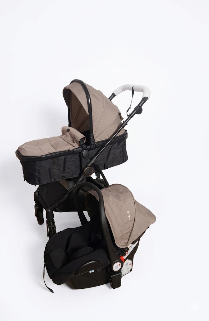 Poussette Burbay AG812  3-en-1– Système de Voyage avec Nacelle et Siège Auto