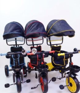 Tricycle Enfant Évolutif avec Canne Parentale – Capote Réglable, Paniers & Sécurité 18 mois à 5 ans