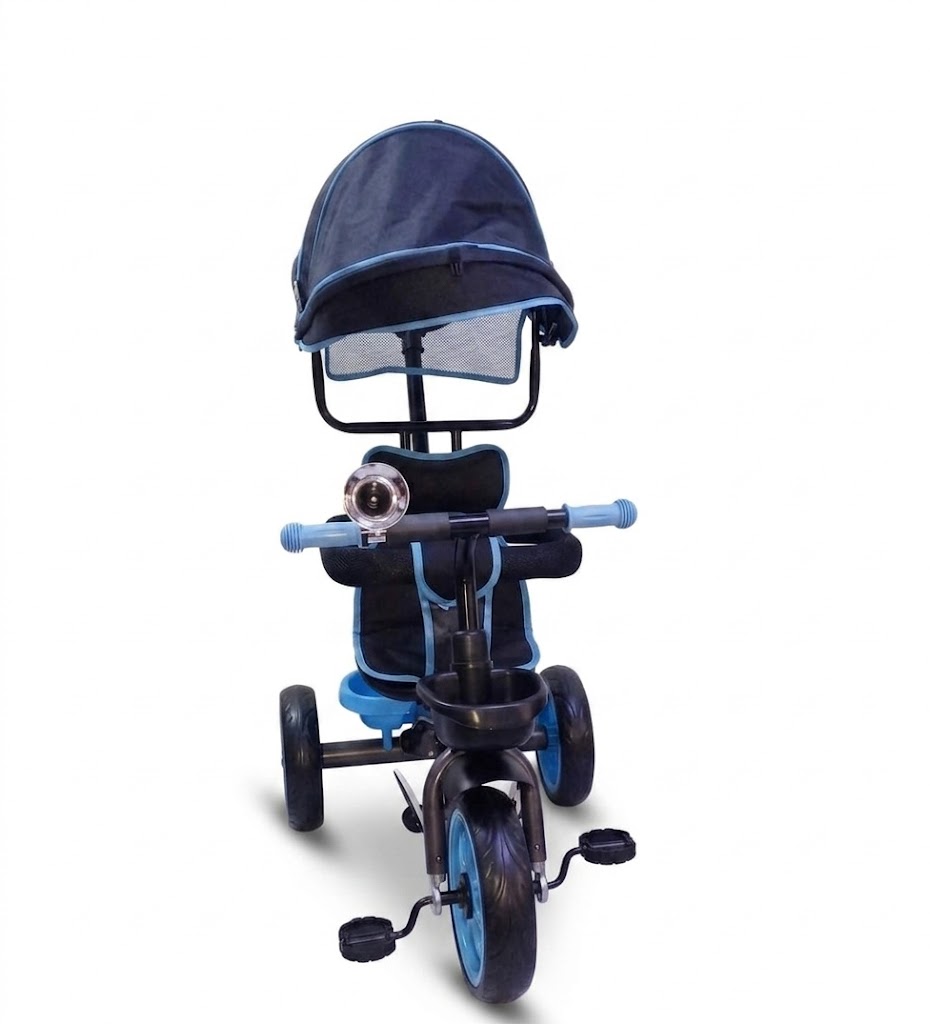 Tricycle Enfant Évolutif avec Canne Parentale – Capote Réglable, Paniers & Sécurité 18 mois à 5 ans