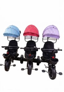 Tricycle Évolutif 4-en-1 Pliable Enfant – Avec Poignée Parentale, Harnais & Capote de Protection