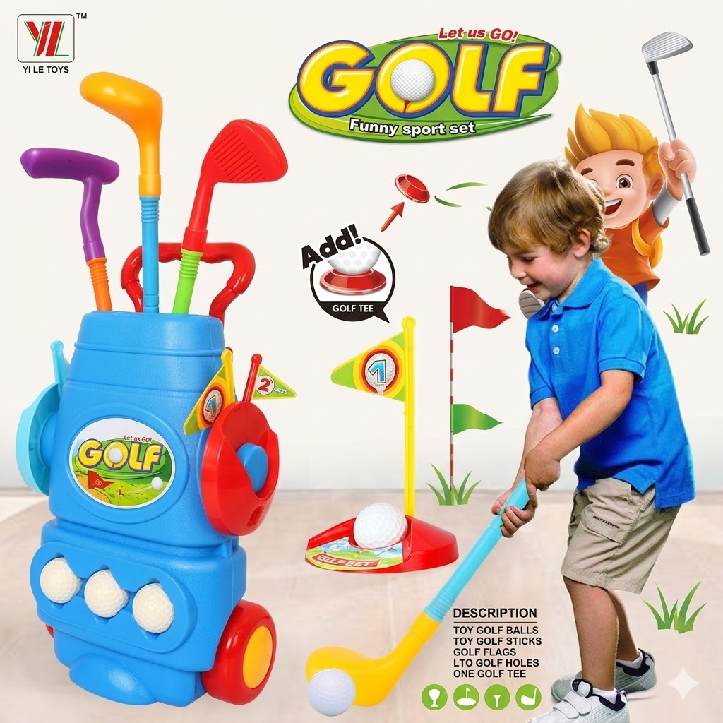 Set de Golf Enfant Vile Toys – Jeu Sportif Complet avec Sac à Roulettes et Accessoires