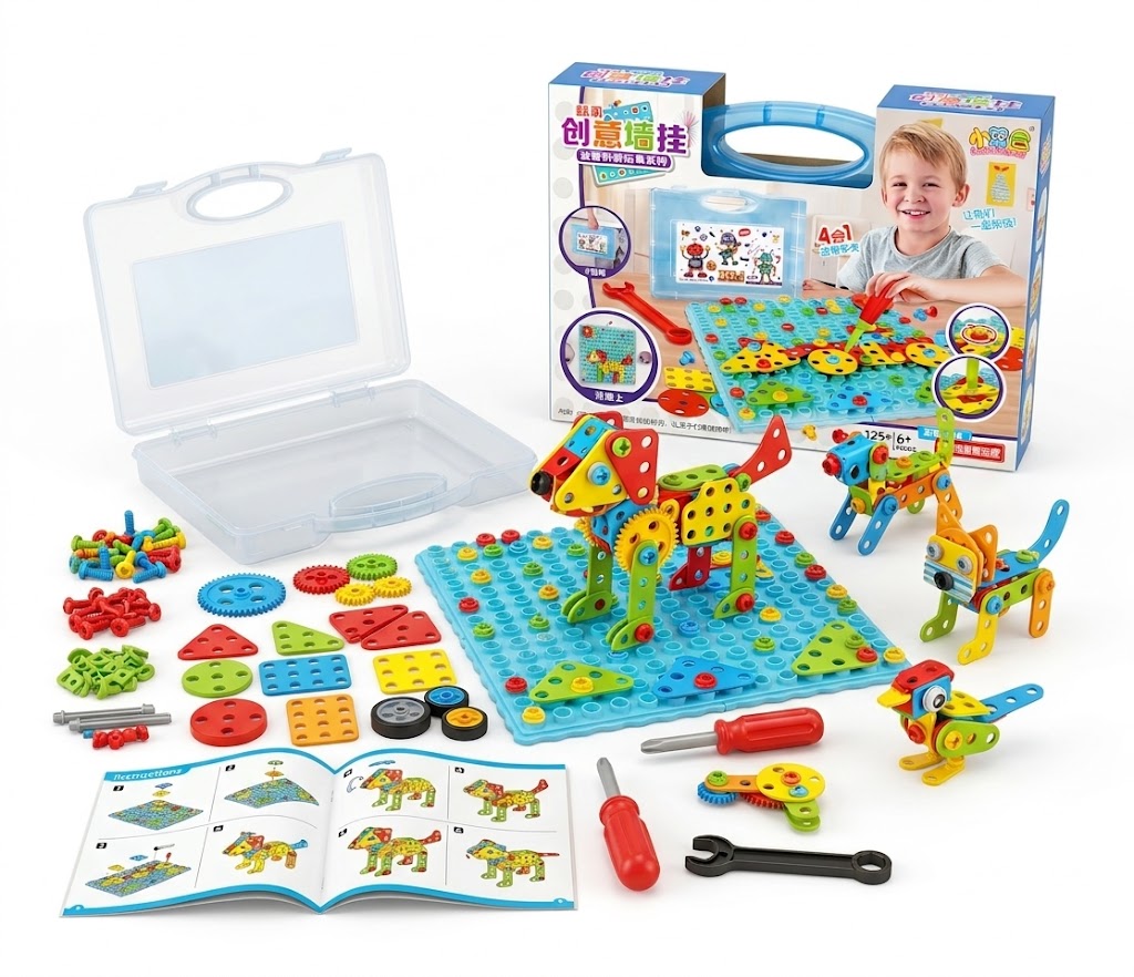Jeu De Construction Creatif Enfant 125 Pieces 2D 3D Avec Mallette Et Outils 6 Ans Et Plus