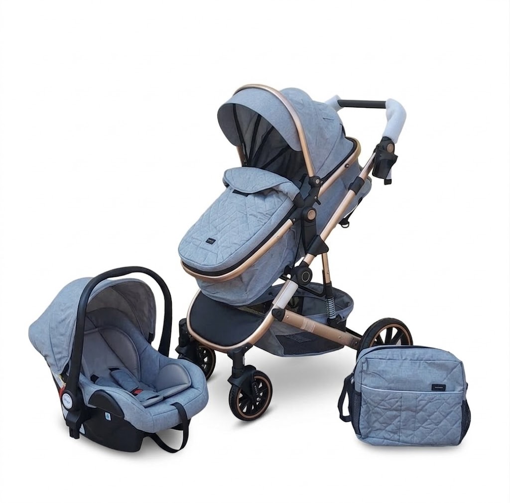 Poussette Combinée Burbay  – Ensemble Voyage avec Nacelle, Siège Auto et Sac à Langer