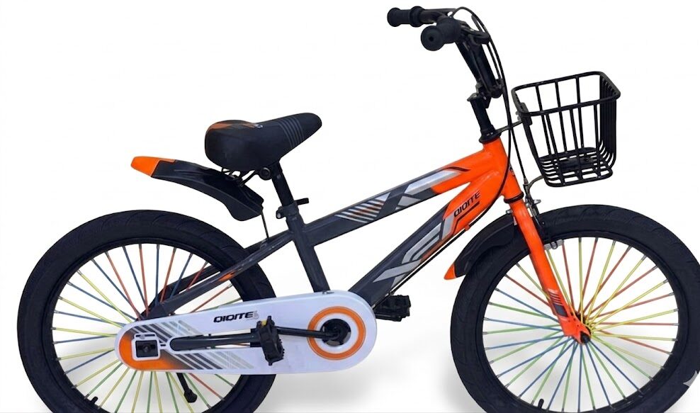 Vélo Enfant Qiqite Digite 20 Pouces – Design Orange & Gris avec Panier et Garde-Boue