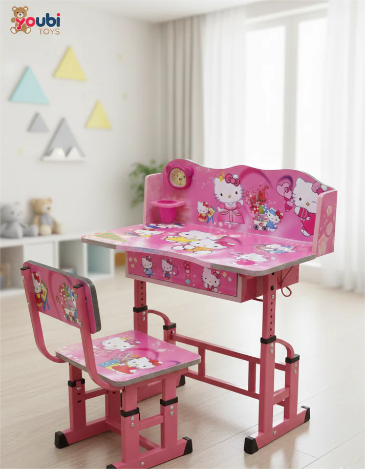Bureau Enfant avec Chaise – Pack Scolaire Hello Kitty Ergonomique & Ludique