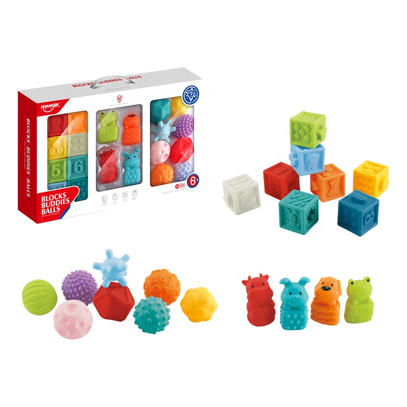 Coffret Eveil Bebe Huanger Blocks Buddies Balls 20 Pieces – Jouet Sensoriel Blocs Balles Animaux