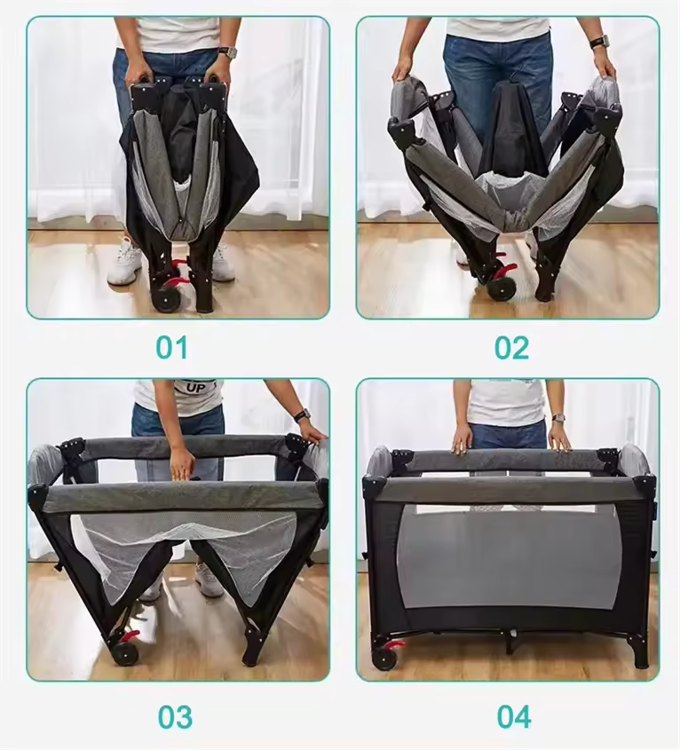 Lit Bébé à Bascule Babylove – Berceau Pliable Portable avec Lit de Jeu pour Nouveau-né