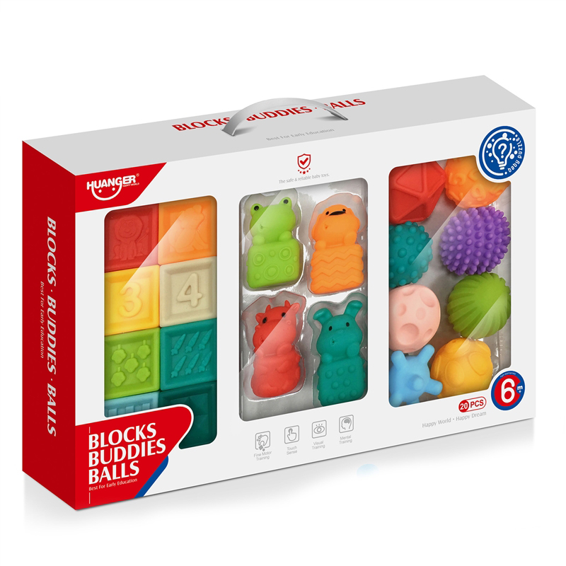 Coffret Eveil Bebe Huanger Blocks Buddies Balls 20 Pieces – Jouet Sensoriel Blocs Balles Animaux