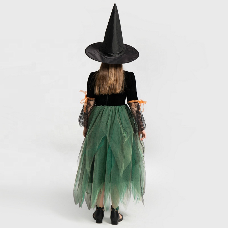 Costume de Sorcière Princesse de la Forêt Verte pour Enfant – Déguisement Conte de Fées avec Chapeau