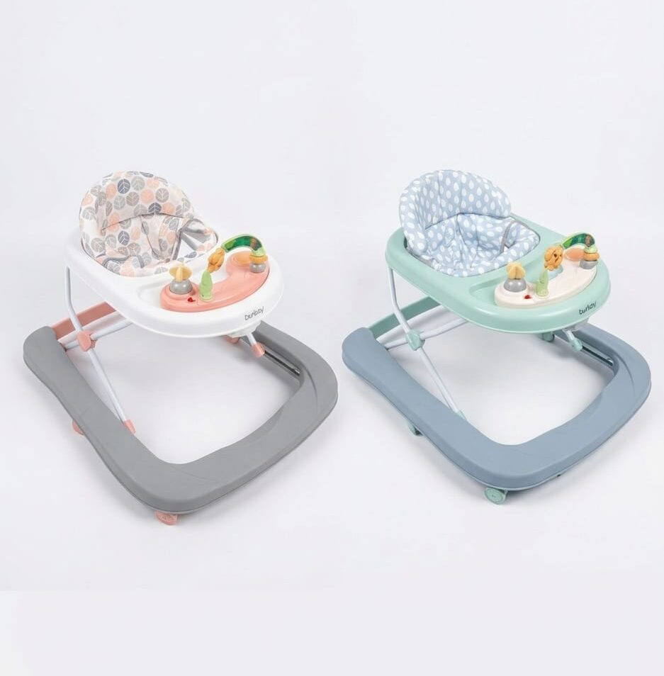Trotteur bébé gris et blanc BURBAY – design moderne, confortable et sécurisé