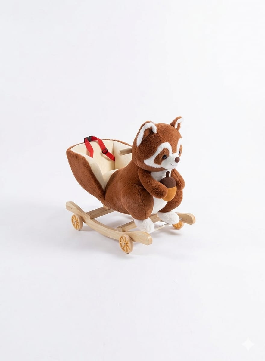 Fauteuil à bascule enfant raton laveur – peluche douce avec siège sécurisé