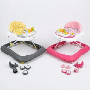 Trotteur bébé rose avec plateau musical interactif BURBAY– réglable et sécurisé
