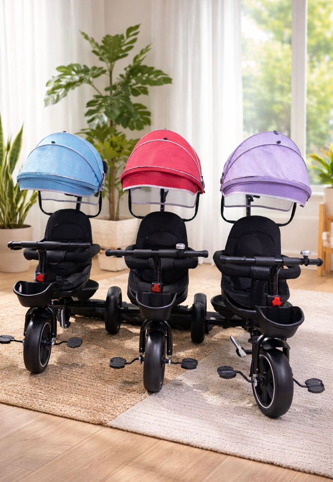 Tricycle Évolutif 4-en-1 Pliable Enfant – Avec Poignée Parentale, Harnais & Capote de Protection