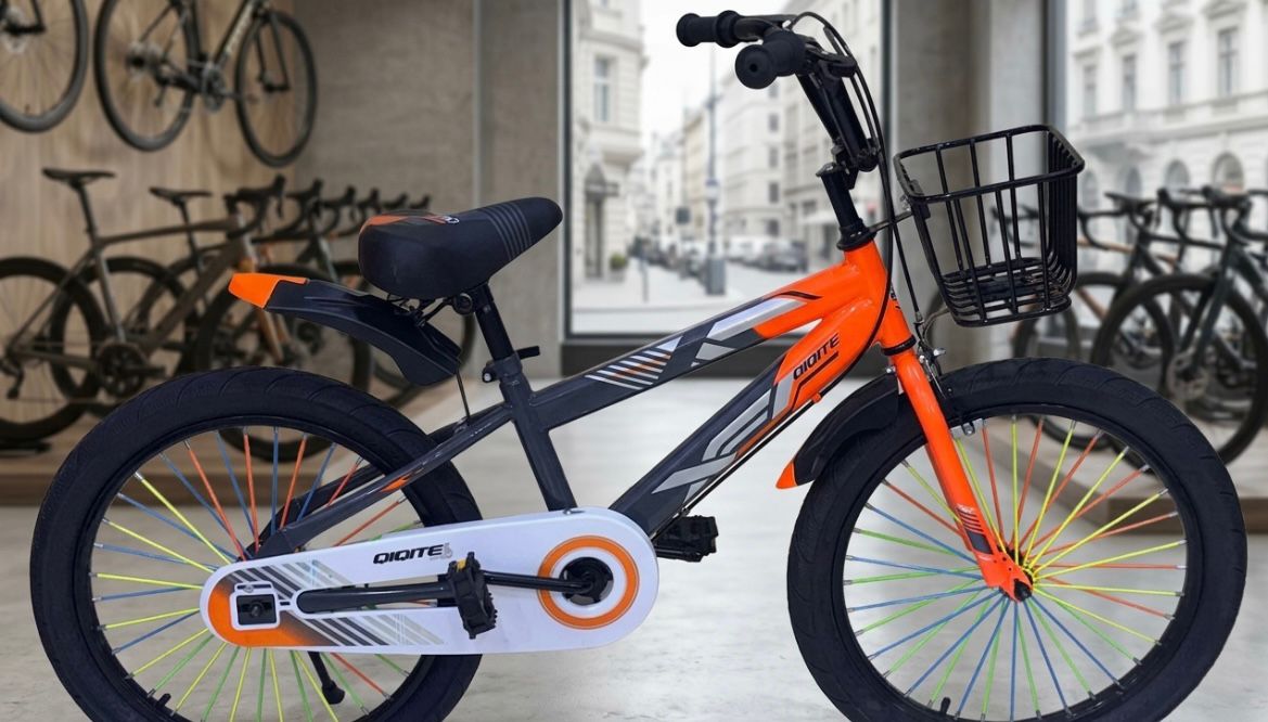 Vélo Enfant Qiqite Digite 20 Pouces – Design Orange & Gris avec Panier et Garde-Boue