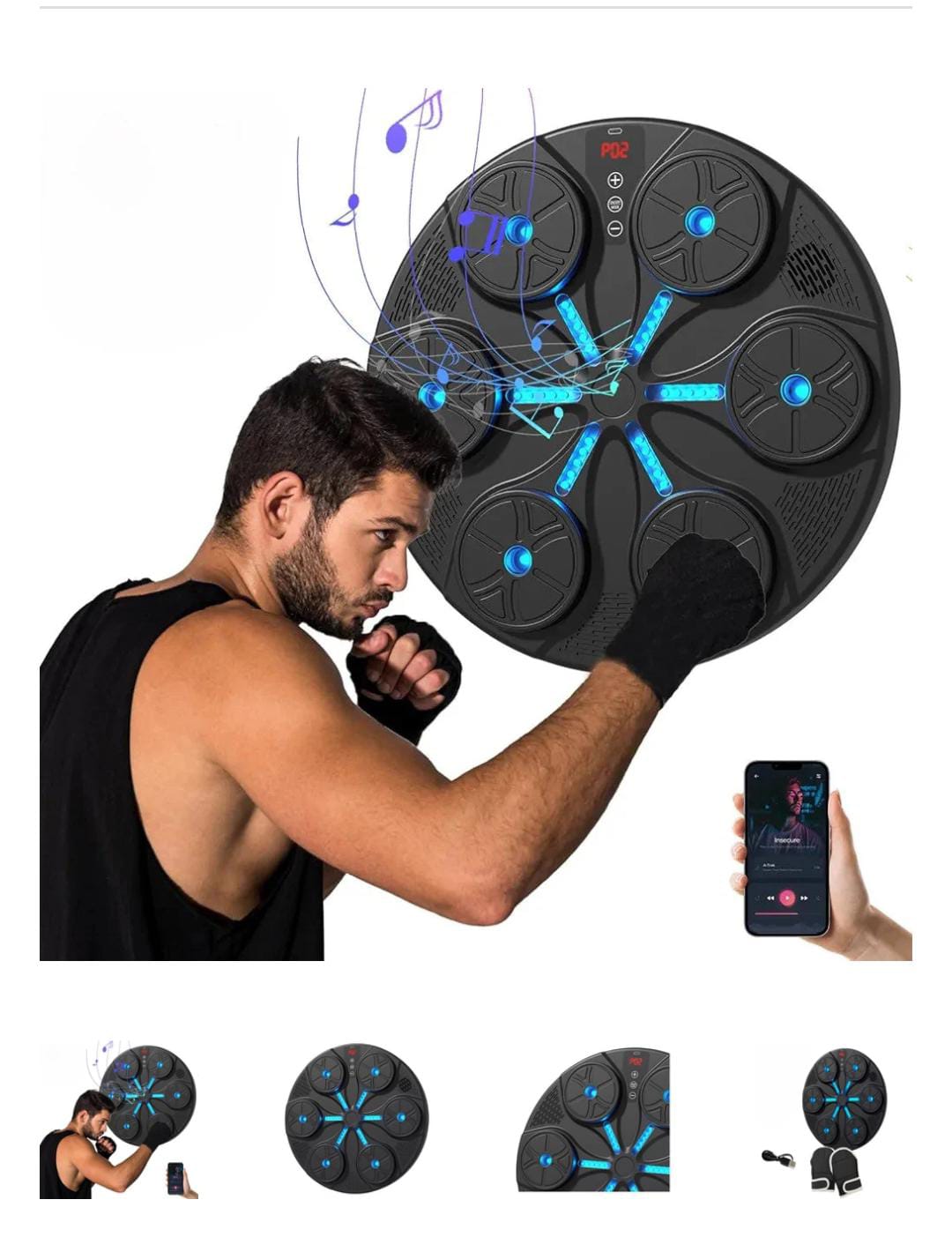 Machine de Boxe Musicale Bluetooth LED – Entraînement Interactif Murale avec Capteurs Intelligents