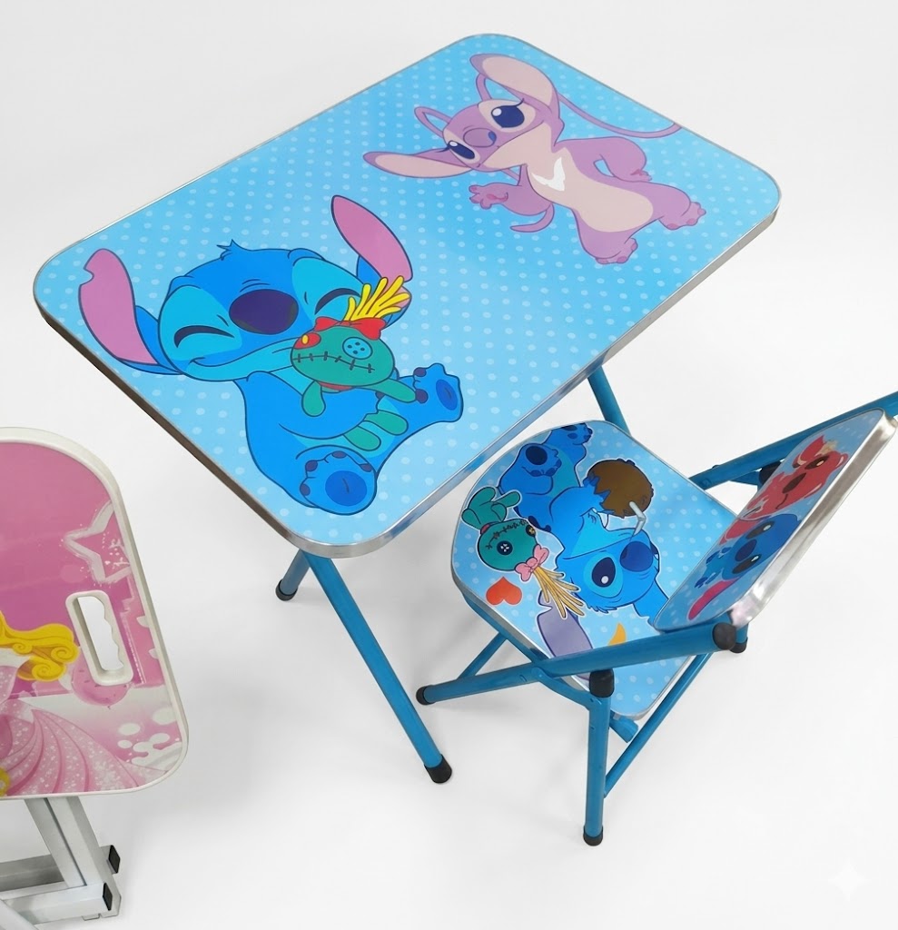 Bureau Enfant Pliable avec Chaise – Pack Stitch & Angel Ergonomique & Gain de Place
