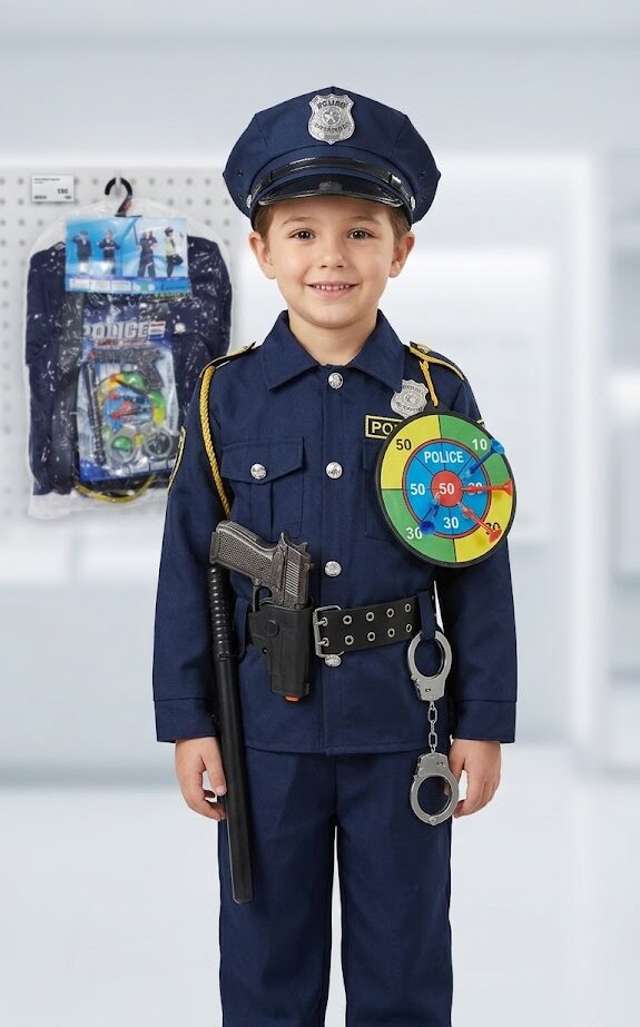 Déguisement Policier Enfant Complet – Costume de Police avec Accessoires (Menottes, Matraque, Pistolet Jouet)