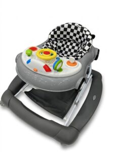 Trotteur bébé noir et gris 2 en 1 BURBAY – balancelle, musical, pliable et réglable