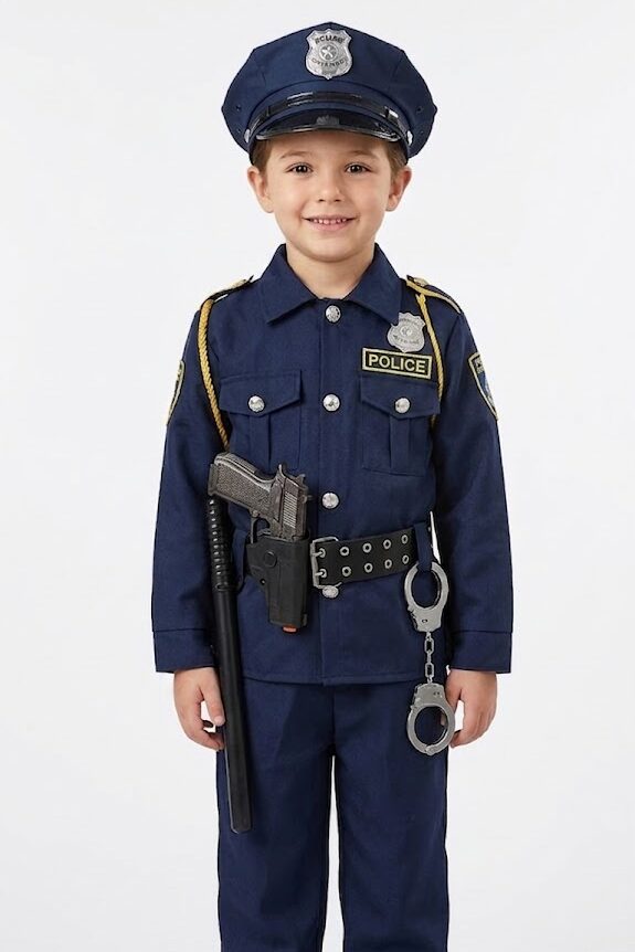 Déguisement Policier Enfant Complet – Costume de Police avec Accessoires (Menottes, Matraque, Pistolet Jouet)