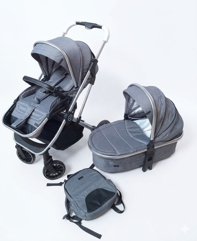Poussette Burbay 599-I 2-en-1 – Convertible avec Nacelle et Sac à Langer