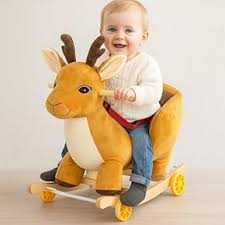 Animal à bascule cerf en peluche – fauteuil enfant doux avec structure en bois