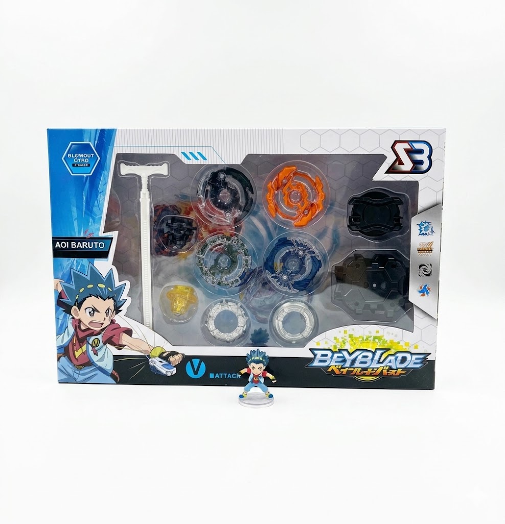 Coffret Beyblade Burst 4 Toupies de Combat avec Lanceurs Aoi Baruto