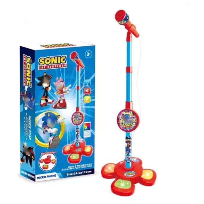 Microphone Karaoké Enfant Sonic The Hedgehog LED MP3 Pied Réglable 110 cm – Jouet Musical