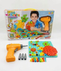 Jeu Mosaïque Créative et Construction 6-en-1 avec Visseuse Électrique Enfant