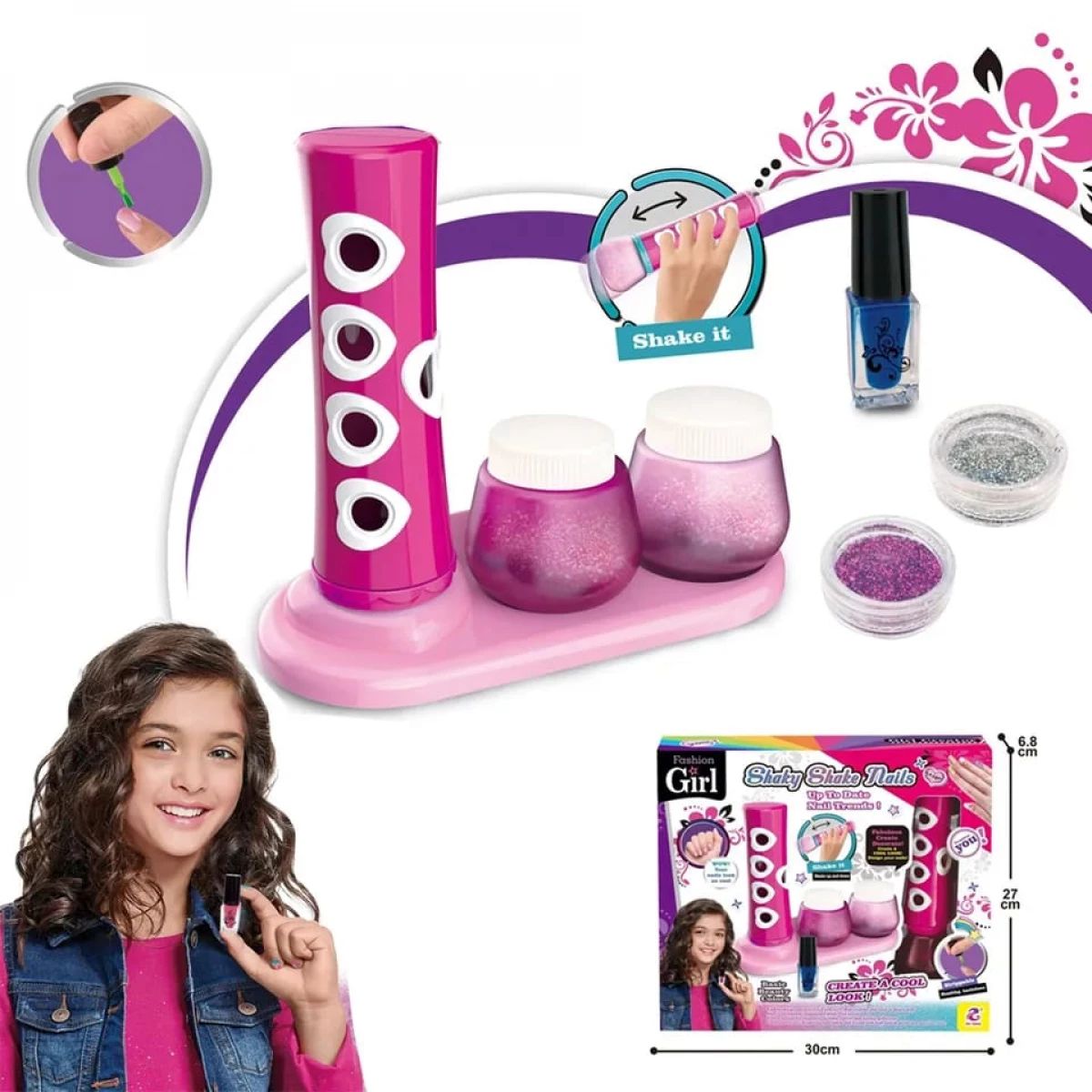 Fashion Girl Shaky Shake Nails Kit Décoration Ongles Enfant avec Paillettes et Vernis