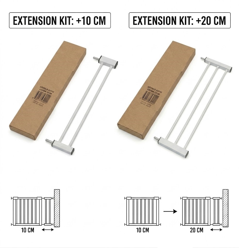 Extension de Barrière de Sécurité 10 cm et 20 cm Métal Blanc pour Bébé et Animaux