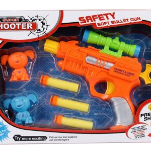Super Shooter Pistolet Jouet Orange et Blanc avec Lunette et Fléchettes Mousse