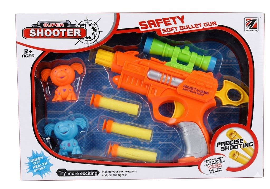 Super Shooter Pistolet Jouet Orange et Blanc avec Lunette et Fléchettes Mousse