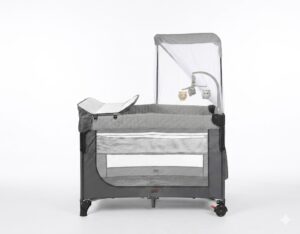 Lit Bébé PN18 Burbay Parc de Jeu et Lit Cododo avec Table à Langer et Moustiquaire