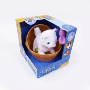 Peluche Chien Interactif Blanc avec Panier Pet Crate