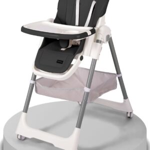 Chaise Haute AC8055 Burbay Réglable Pliable avec Tablette Amovible et Roues Sécurisées