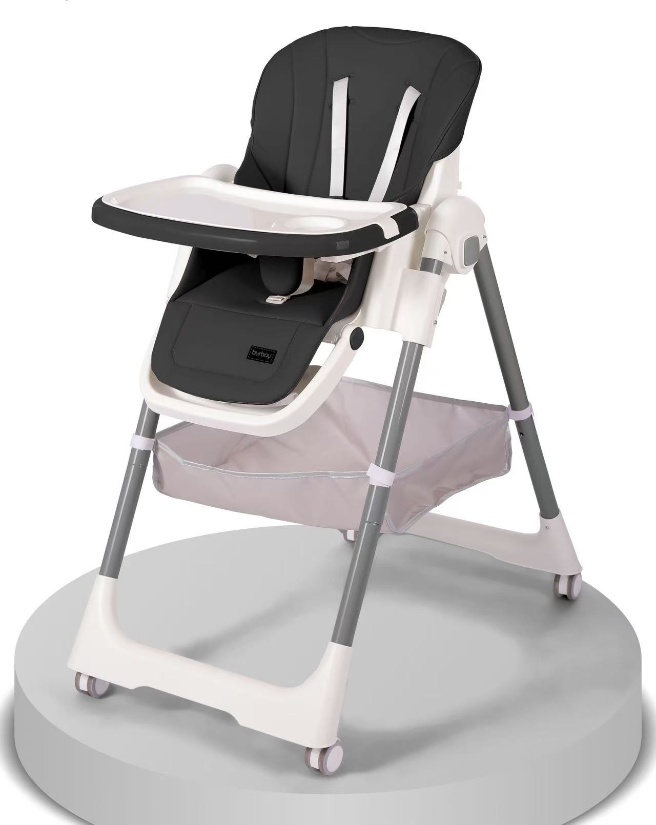 Chaise Haute AC8055 Burbay Réglable Pliable avec Tablette Amovible et Roues Sécurisées