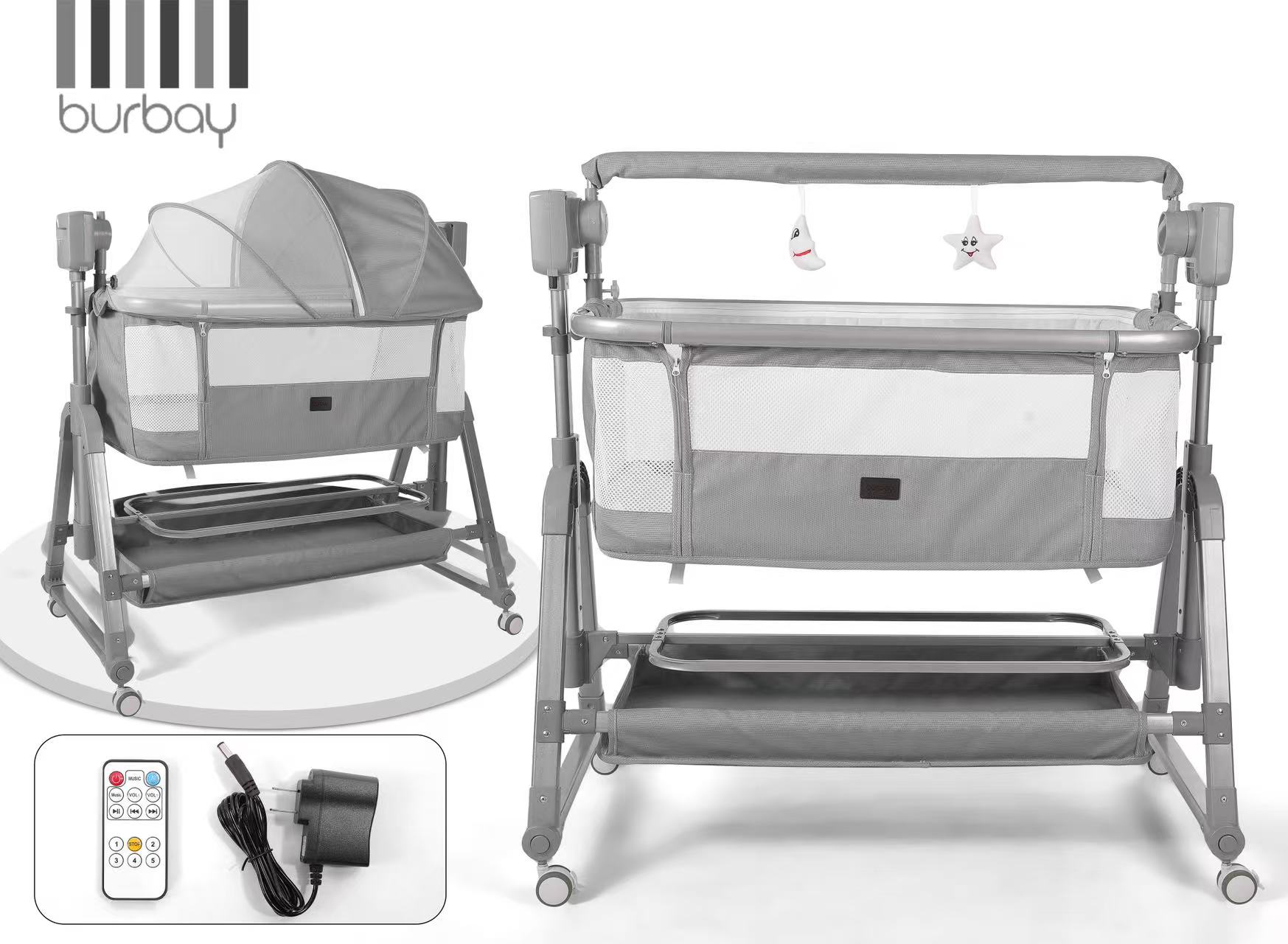 Berceau Électrique MD-6 Burbay Lit Cododo et Balancelle Automatique Gris