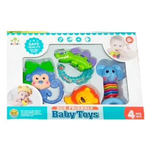 Coffret Hochets Bébé Sunlike 4 Pièces Animaux Éveil Sensoriel