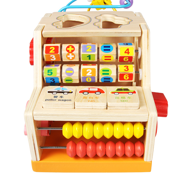 Voiture Educative Puzzle Bois Enfant Multifonction – Trieur Formes Boulier Perles 36 Mois+