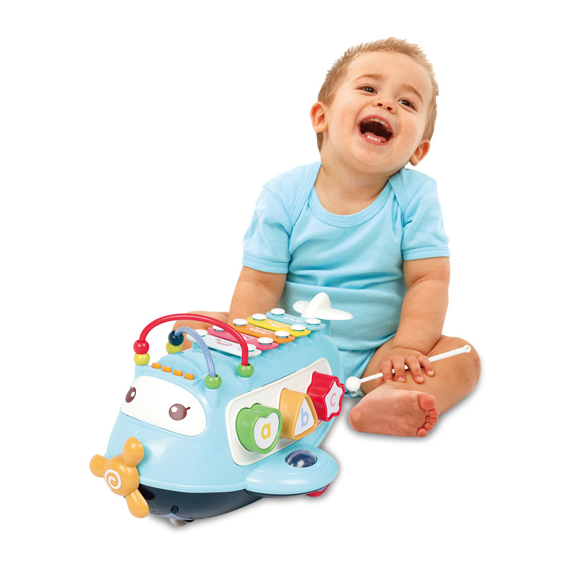 Jouet Éducatif Bébé Multifonctionnel Avion – Xylophone Formes Lettres et Chiffres